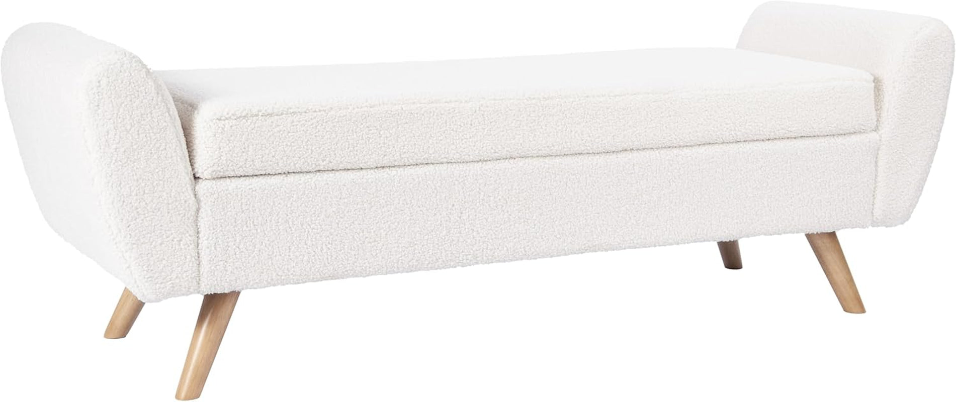 Contemporary Storage Bench with Wooden Legs for Living Room and Bedroom - Sherpa Cream