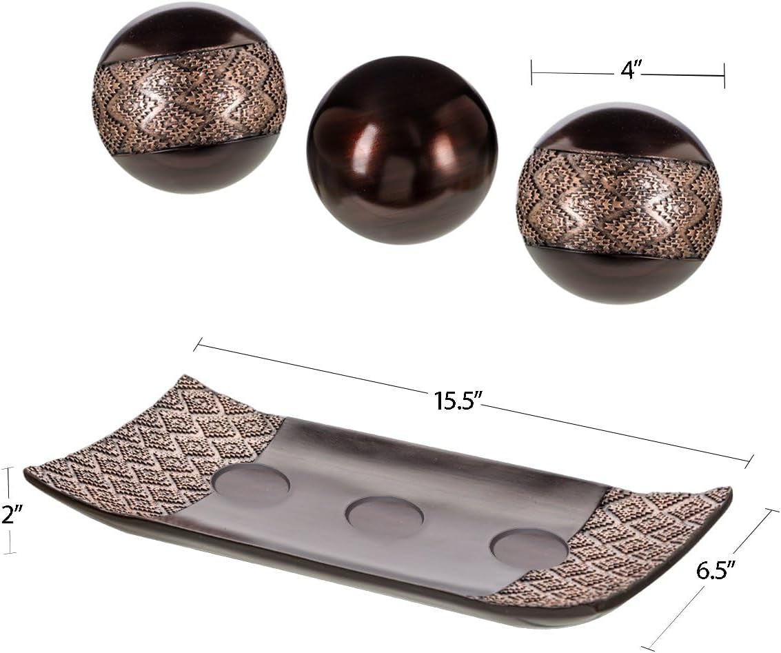 Dublin Brown Tray and Ball Set - Elegant Centerpiece for Living Room and Entryway Table Decor - Decorative Tray and Accent Bowl for Dining and Home Decoration