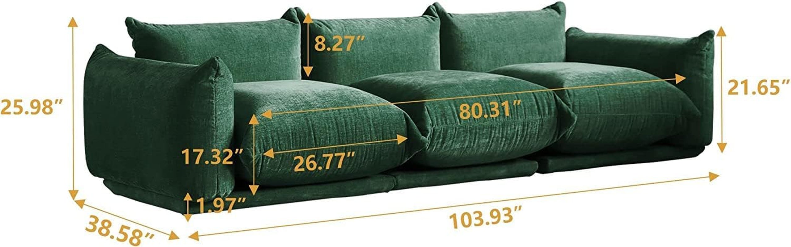 Stylish Mid-Century Modern Green Chenille Sectional Sofa - 3 Seater Plush Comfort for Living Room, Bedroom, or Office