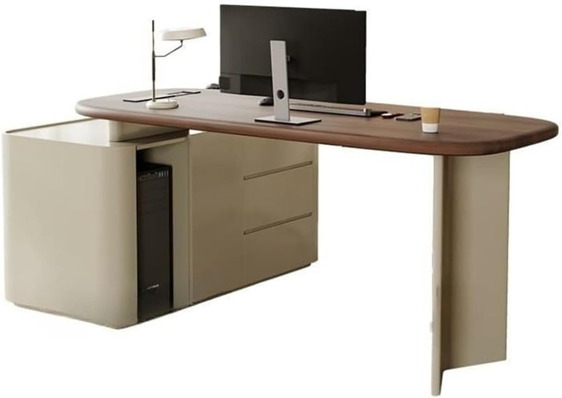 Stylish L-Shape Executive Desk with 3 Drawers - Modern Brown/Beige Writing Table for Home Office & Study - 79" L x 23.5" W x 29.5" H (Right)