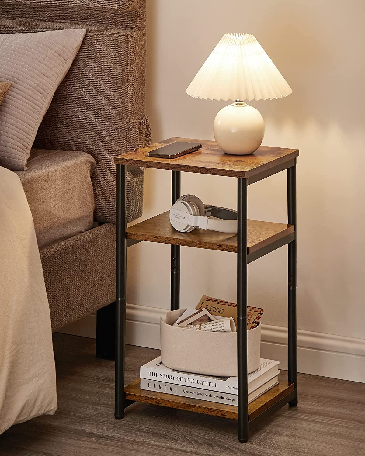 Rustic Brown & Classic Black Side Table - Versatile Small End Table & Tall Nightstand for Living Room, Bedroom, Office, and Bathroom - ULET273B01