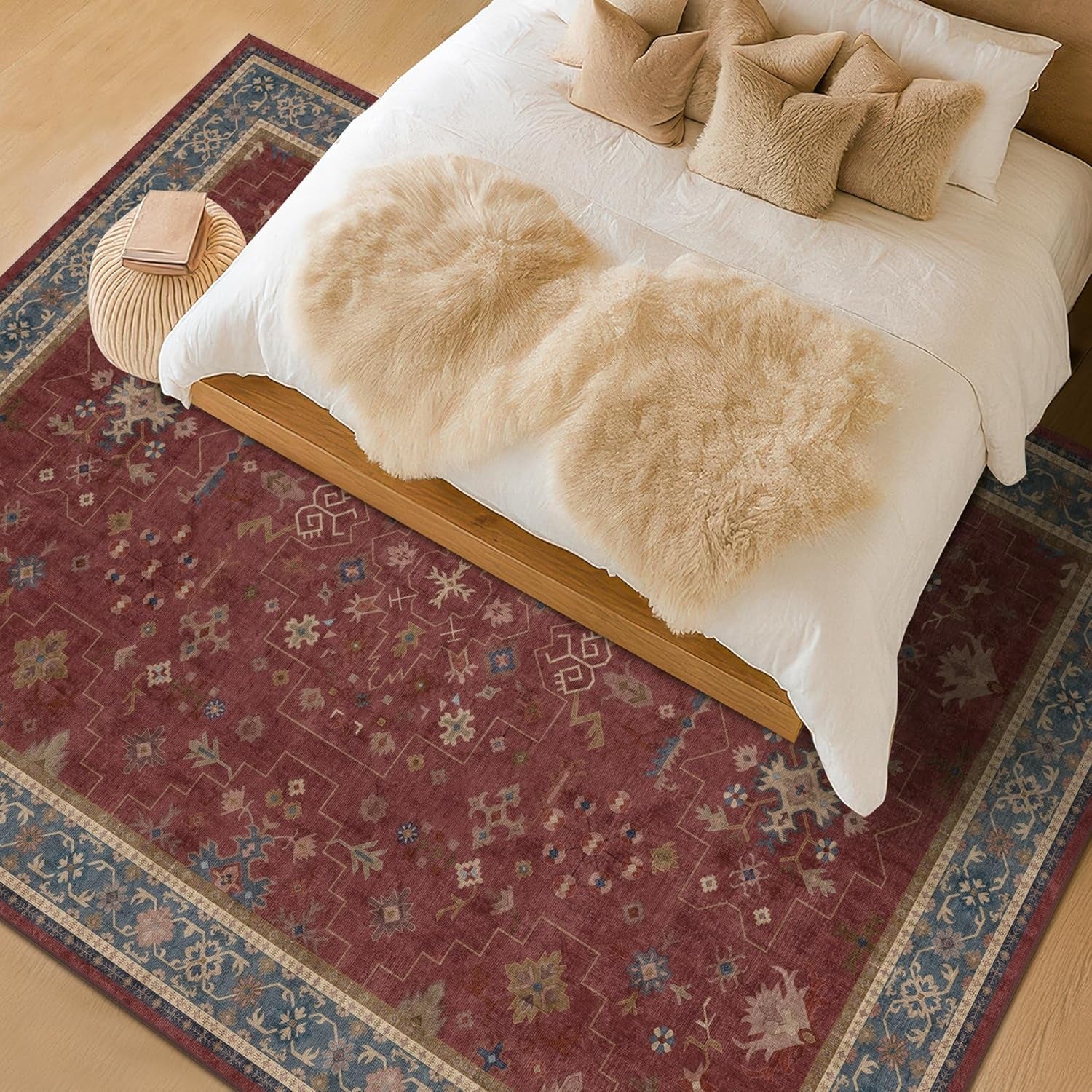 Luxurious Dark Red Moroccan Area Rug - 10x14 Lightweight, Washable, and Foldable for Living Room, Bedroom, and Dining Room Décor