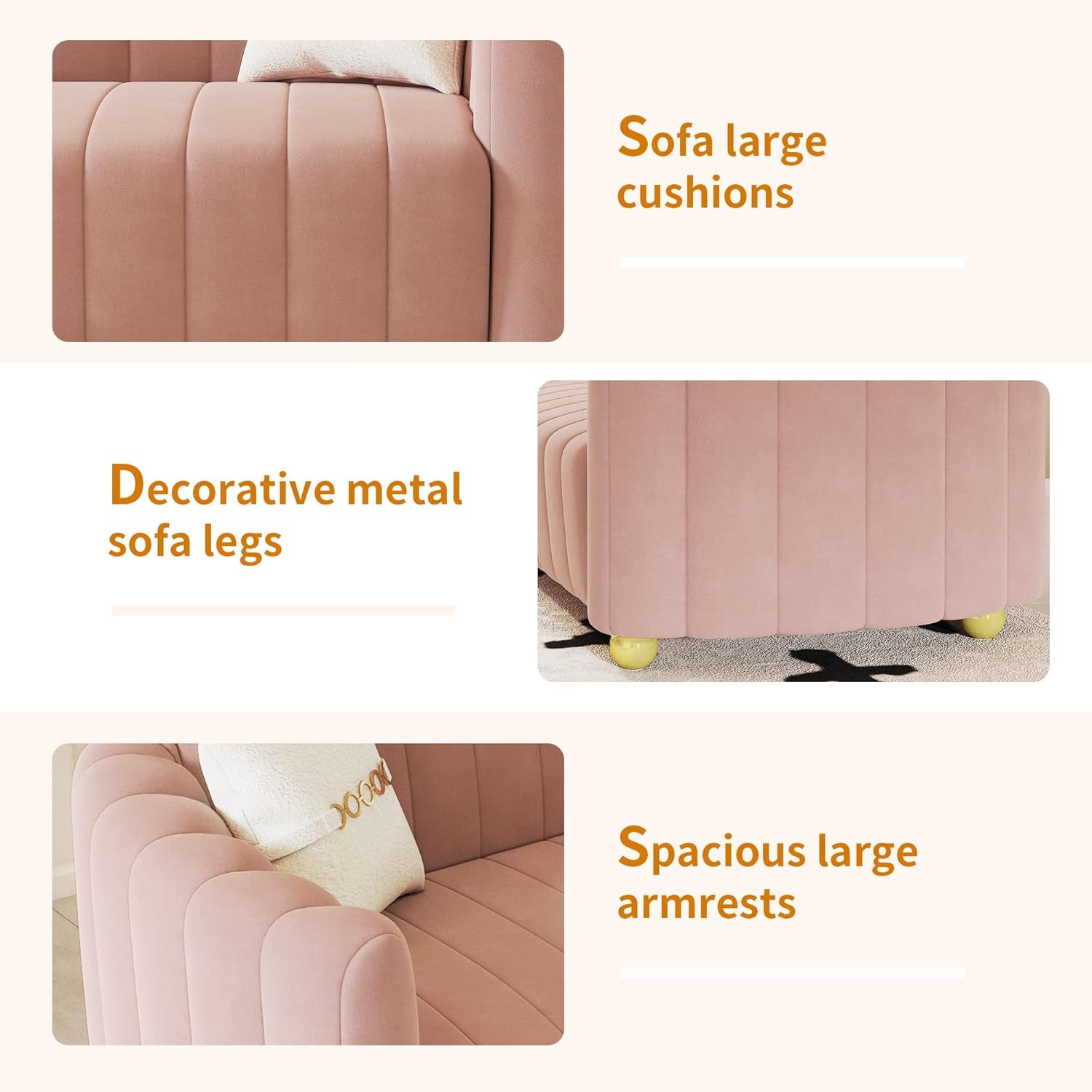 Luxurious 84" Pink Velvet Mid-Century Modern Sofa with Gold Legs - Perfect for Living Room, Bedroom, or Home Office
