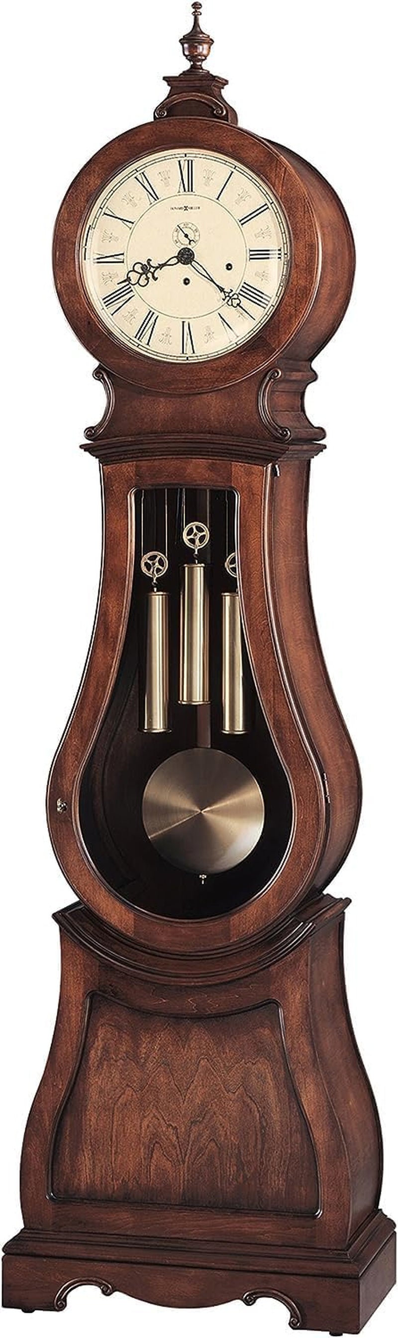 Elegant Volhard Grandfather Clock II - Wood Finish with Convex Glass, Single-Chime German Movement, Cream Dial Pendulum - Perfect for Bedroom & Home Decor