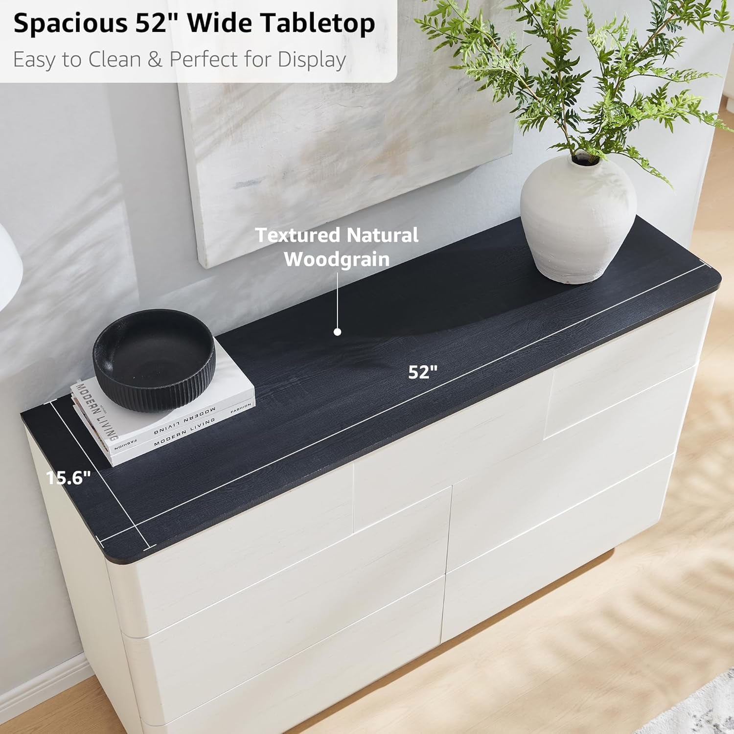 Stylish 7-Drawer Modern Dresser with Push-To-Open Design - 52" Wide Storage Chest for Bedroom or Living Room in Off White