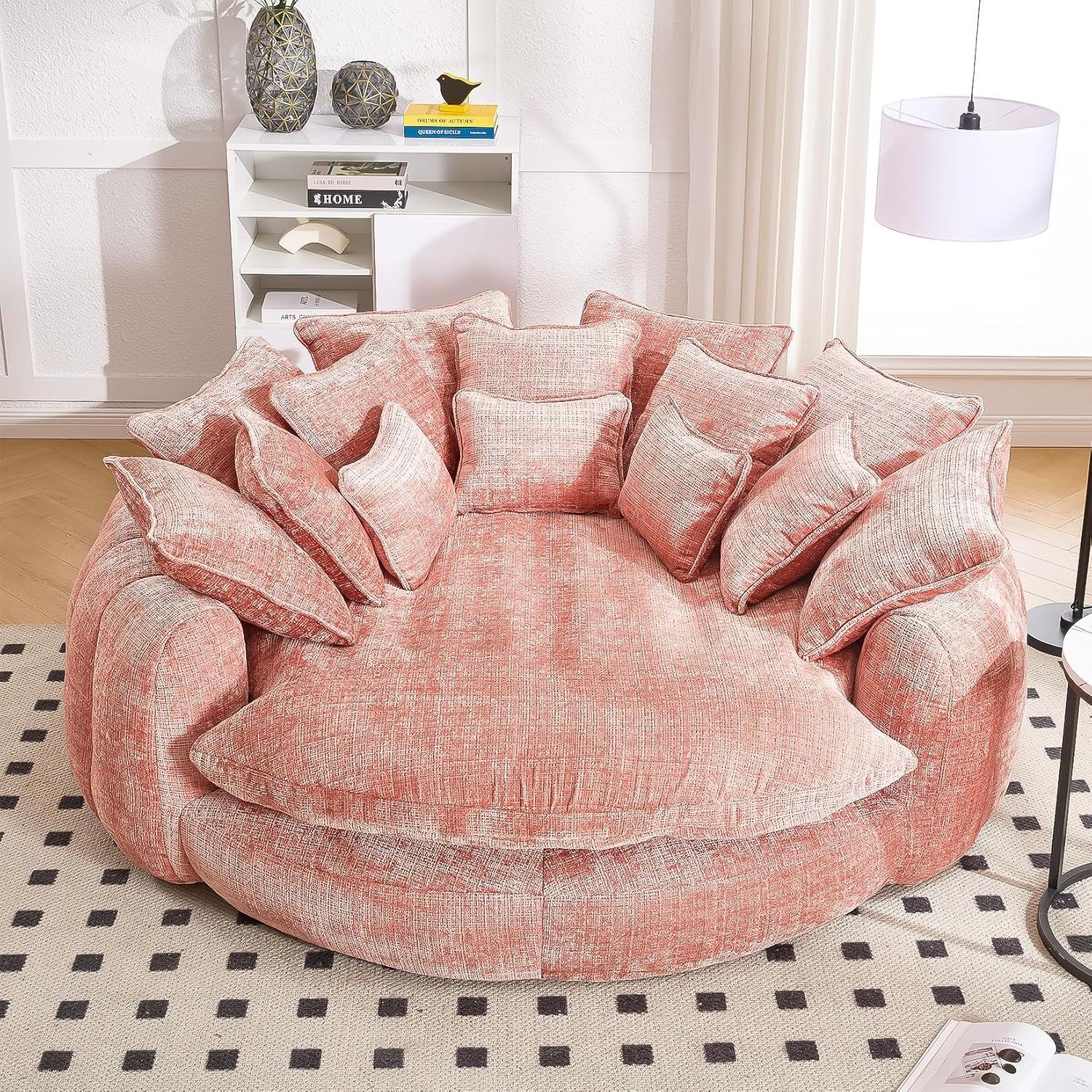 Luxurious 81.1' Oversized Round Chaise Lounge Chair | Extra Wide Indoor Sofa Bed with 14 Plush Pillows – Comfy Cloud Reading Couch & Fluffy Sleeper Sofa