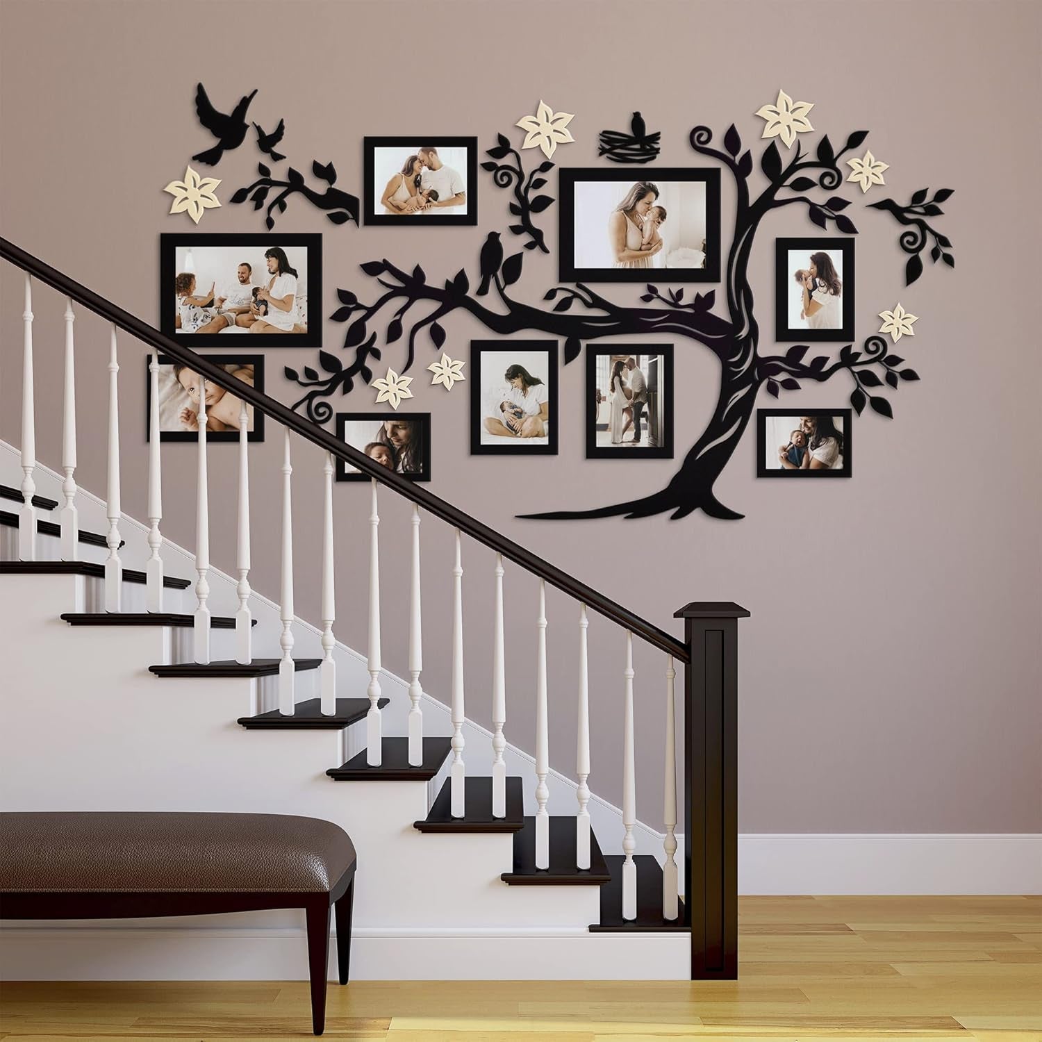 Large Family Tree Wall Decal with Frame - Elegant Black Wall Art for Living Room Decor