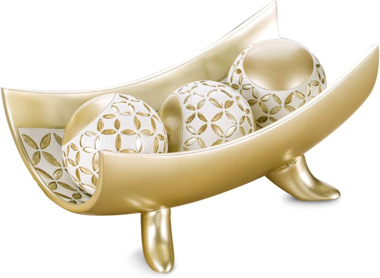 Schonwerk Diamond Lattice Centerpiece Bowl with Three Matching Orbs - Elegant Coffee Table Decor for Living and Dining Spaces - Stylish Home and Mantle Decorations