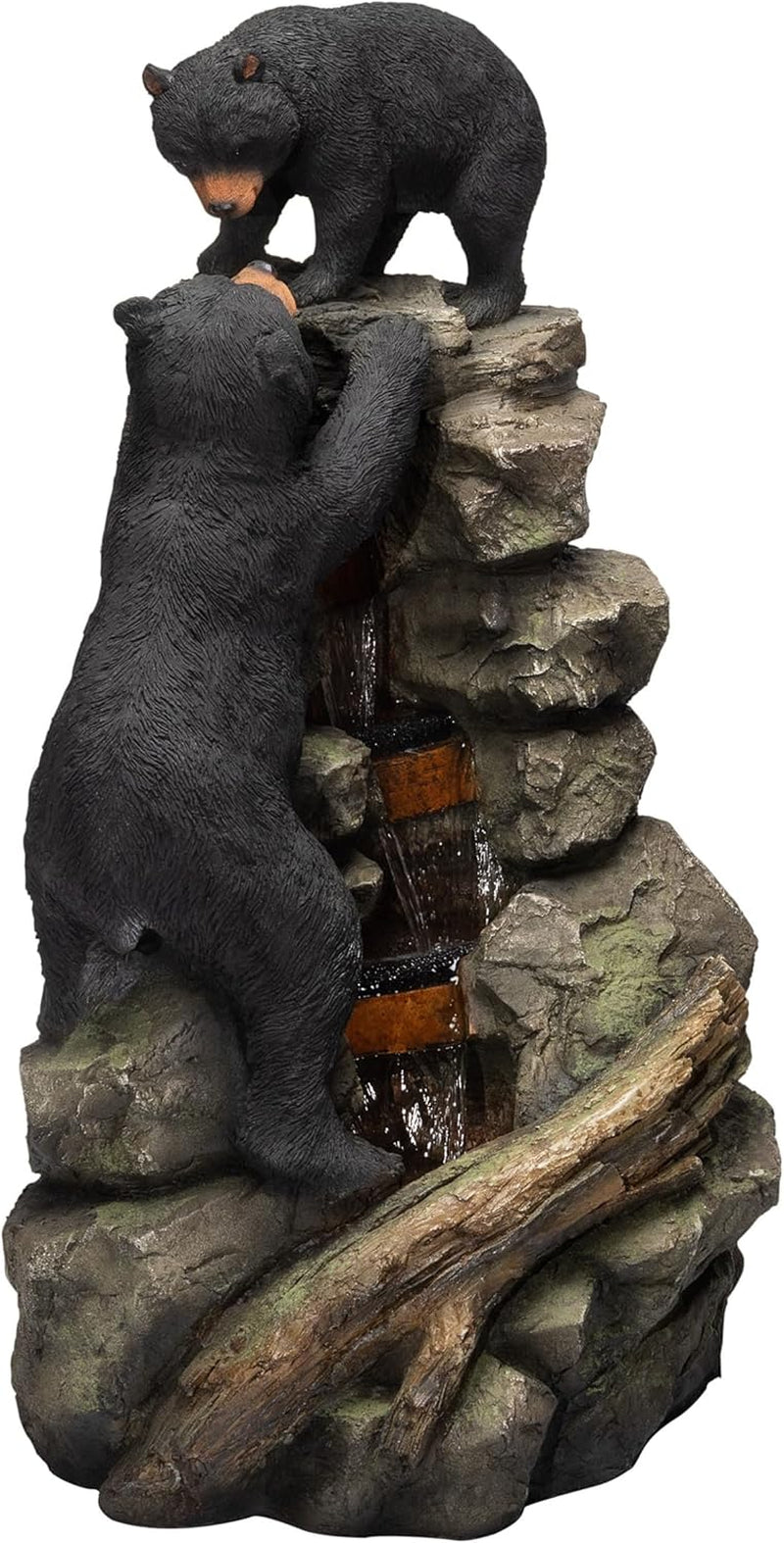 36" Indoor/Outdoor 2 Bears Climbing Water Fountain with LED Lights – Charming Cascading Wildlife Decor for Garden, Patio, and Home