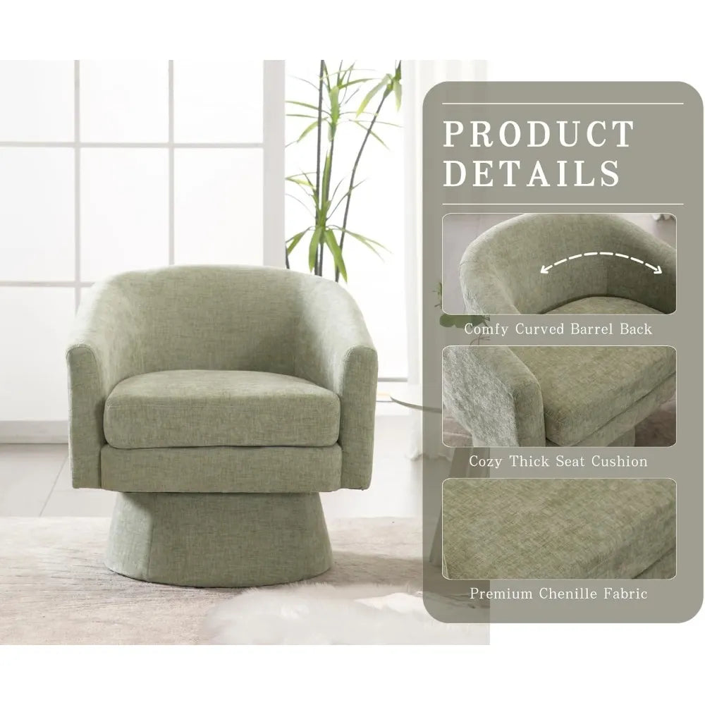 Cozy Green Swivel Accent Chair - Modern Linen Barrel Arm Chair for Stylish Reading Comfort