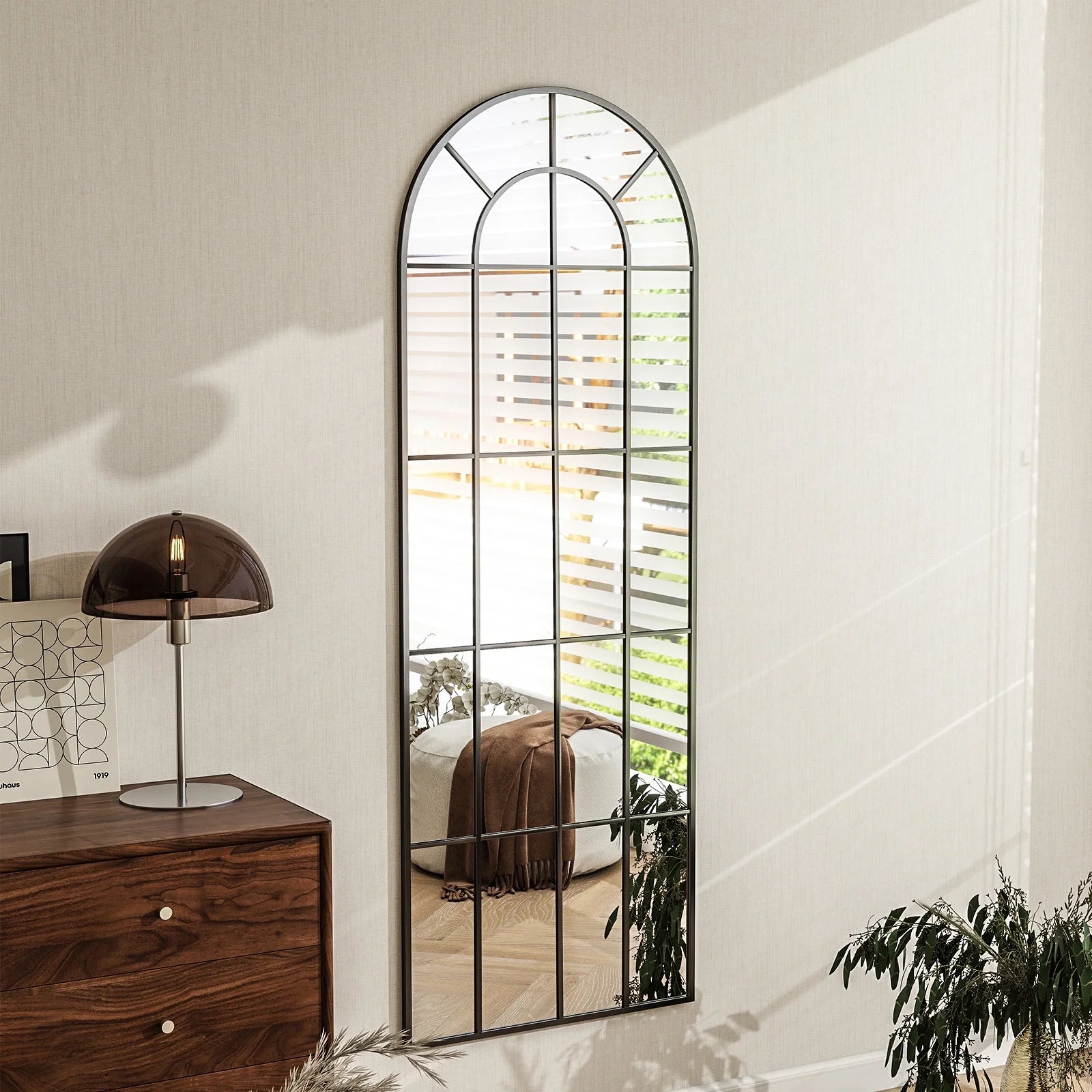 Stunning 65"x23" Arched Black Windowpane Full-Length Wall Mirror for Elegant Decor