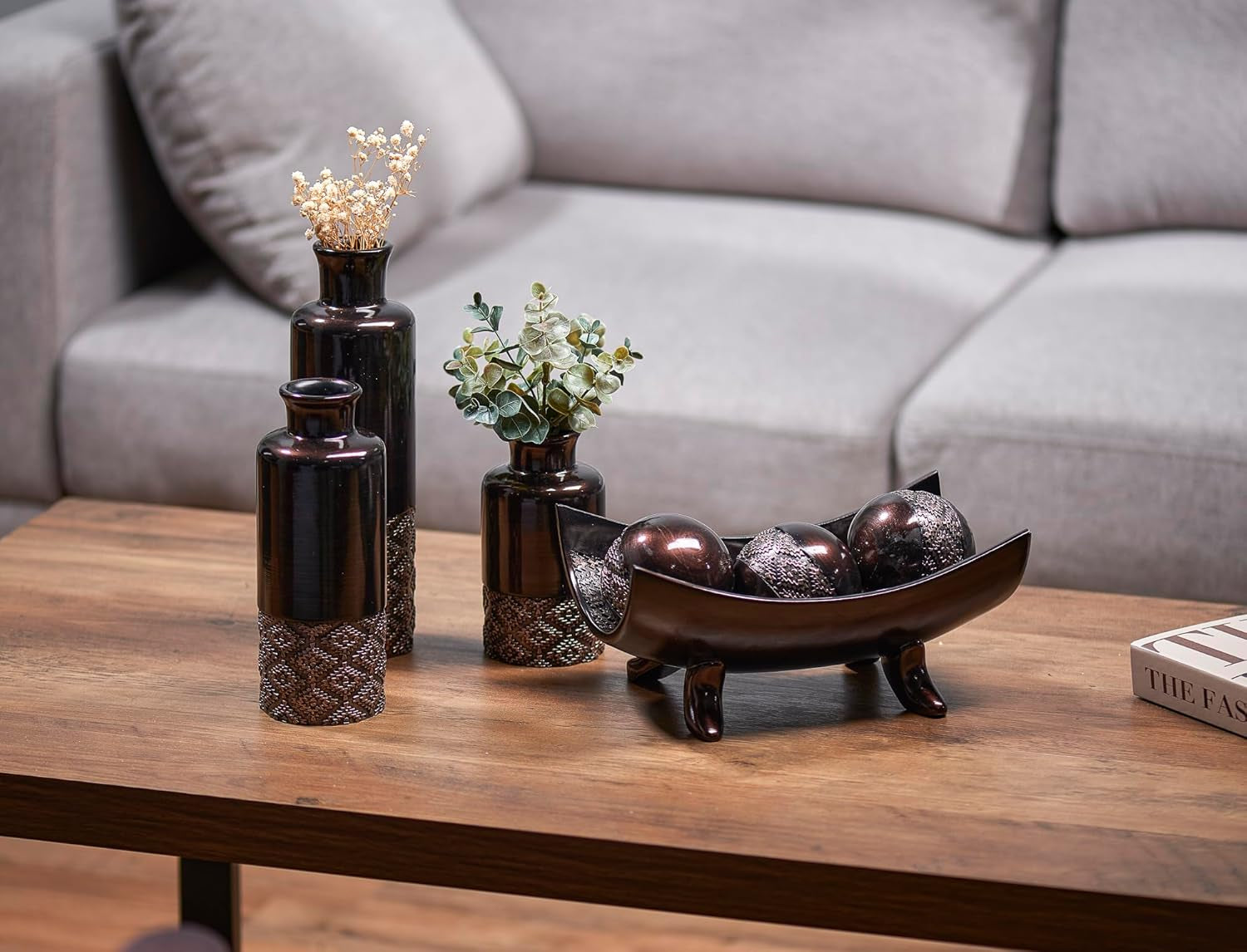 Dublin Brown Vase Set - Three Elegant Table Centerpieces for Home and Office Décor